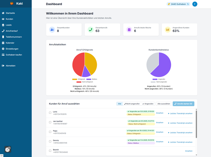 Screenshot von KAKI – KI-basierte Telefonakquise